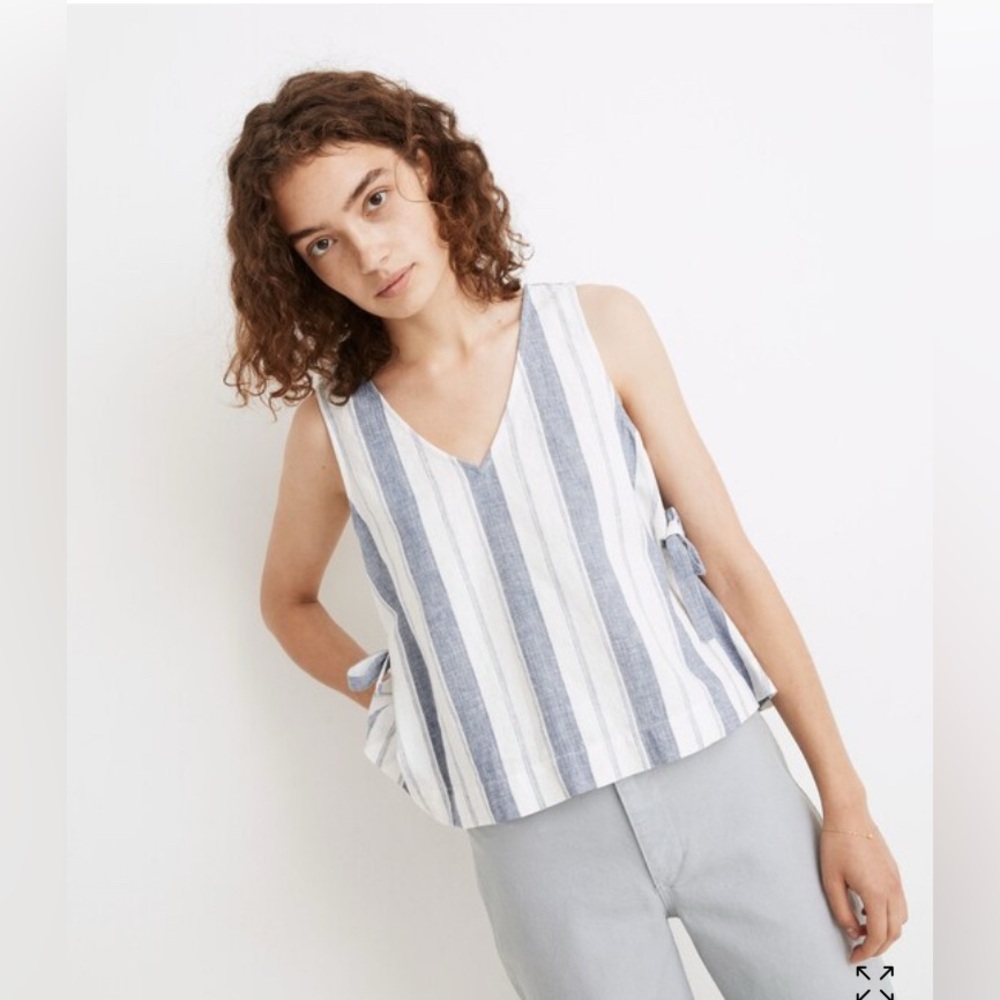 Madewell Linen-Blend Side-Tie Tank Top in Stripe